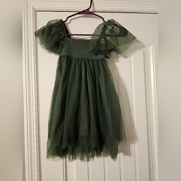 Indie Blue-Fawn Tulle Dress in Cypress Green